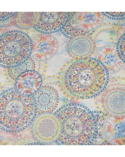 Multicolor Mandala Floral Circular Printed Cotton Voile Fabric 150 Cms Width Lightweight Soft Dressmaking Craft Material India-D28040