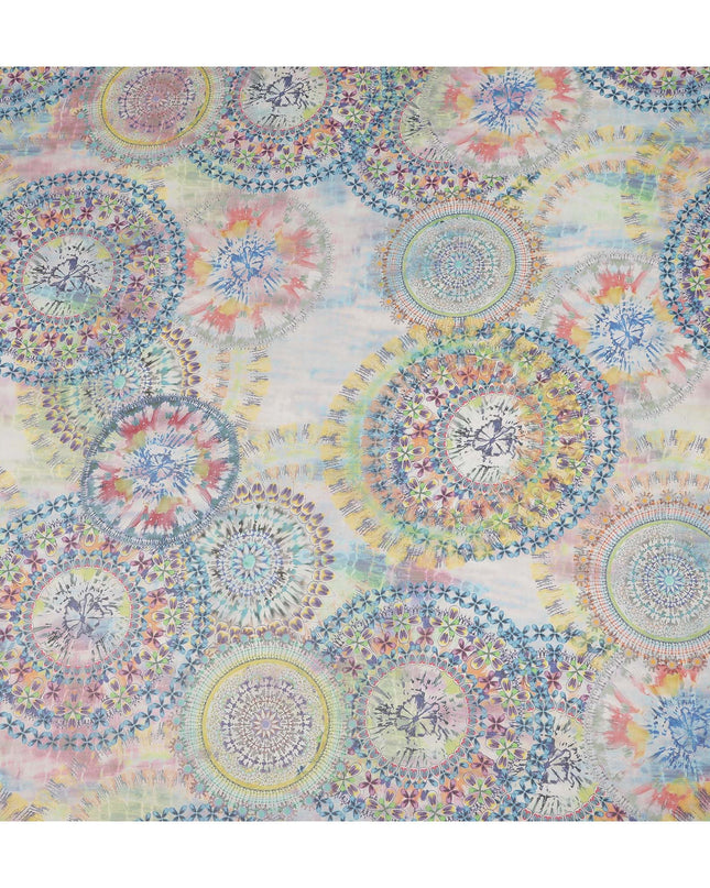 Multicolor Mandala Floral Circular Printed Cotton Voile Fabric 150 Cms Width Lightweight Soft Dressmaking Craft Material India-D28040