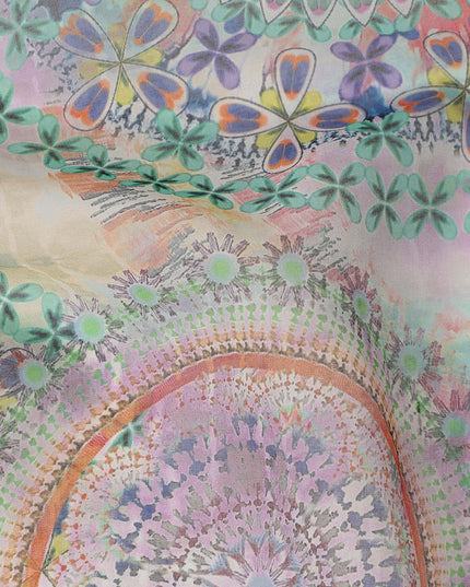 Multicolor Pastel Mandala Floral Circular Printed Cotton Voile Fabric 150 Cms Width Lightweight Soft Dressmaking Craft Material India-D28039