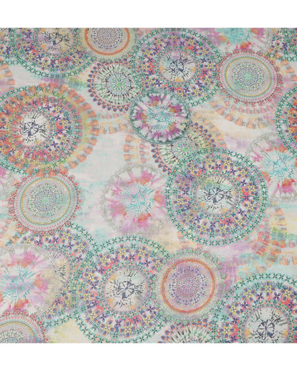 Multicolor Pastel Mandala Floral Circular Printed Cotton Voile Fabric 150 Cms Width Lightweight Soft Dressmaking Craft Material India-D28039