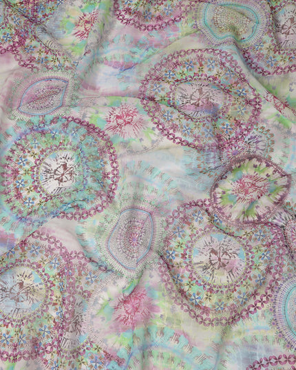 Multicolor Floral Paisley Mandala Printed Cotton Voile Fabric 150 Cms Width Lightweight Soft Dressmaking Craft Material India-D28038