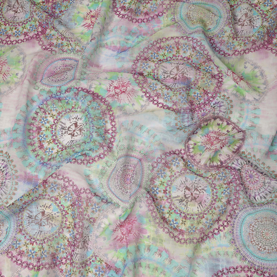Multicolor Floral Paisley Mandala Printed Cotton Voile Fabric 150 Cms Width Lightweight Soft Dressmaking Craft Material India-D28038