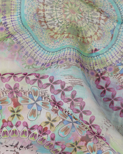 Multicolor Floral Paisley Mandala Printed Cotton Voile Fabric 150 Cms Width Lightweight Soft Dressmaking Craft Material India-D28038