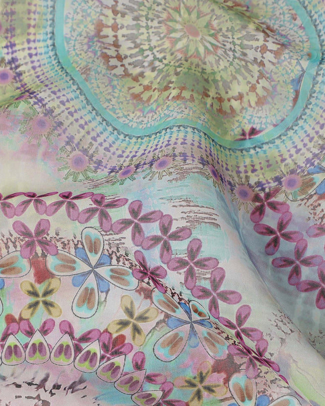 Multicolor Floral Paisley Mandala Printed Cotton Voile Fabric 150 Cms Width Lightweight Soft Dressmaking Craft Material India-D28038