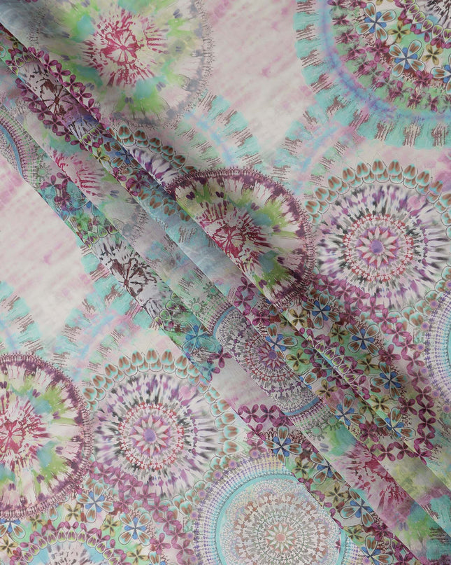 Multicolor Floral Paisley Mandala Printed Cotton Voile Fabric 150 Cms Width Lightweight Soft Dressmaking Craft Material India-D28038