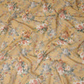 Mustard Yellow Vintage Floral Rose Printed Cotton Voile Fabric 150 Cms Width Lightweight Soft Dressmaking Craft Material India-D28041