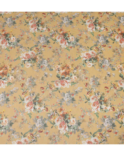 Mustard Yellow Vintage Floral Rose Printed Cotton Voile Fabric 150 Cms Width Lightweight Soft Dressmaking Craft Material India-D28041