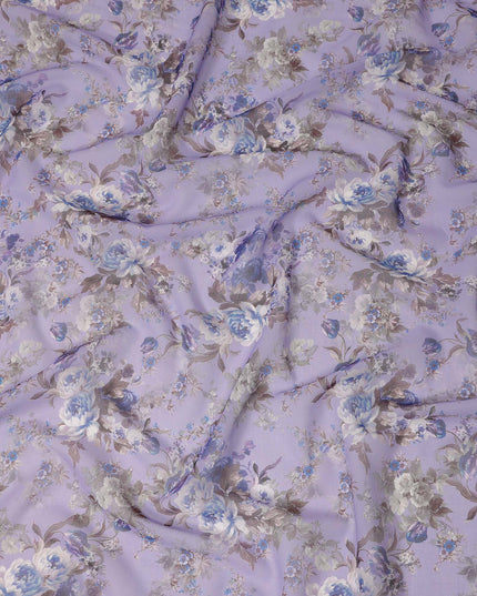 Lavender Blue Vintage Floral Rose Printed Cotton Voile Fabric 150 Cms Width Lightweight Soft Dressmaking Craft Material India-D28042