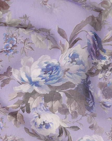 Lavender Blue Vintage Floral Rose Printed Cotton Voile Fabric 150 Cms Width Lightweight Soft Dressmaking Craft Material India-D28042
