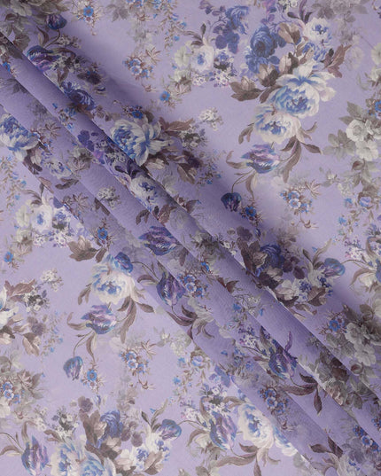 Lavender Blue Vintage Floral Rose Printed Cotton Voile Fabric 150 Cms Width Lightweight Soft Dressmaking Craft Material India-D28042