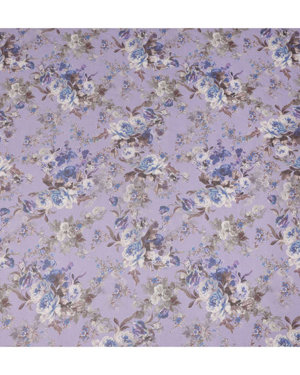 Lavender Blue Vintage Floral Rose Printed Cotton Voile Fabric 150 Cms Width Lightweight Soft Dressmaking Craft Material India-D28042