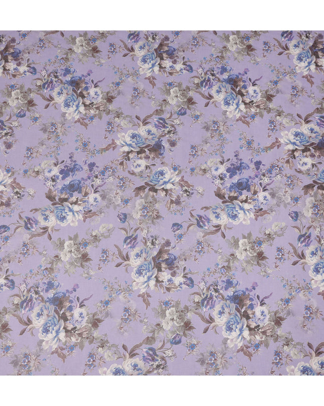 Lavender Blue Vintage Floral Rose Printed Cotton Voile Fabric 150 Cms Width Lightweight Soft Dressmaking Craft Material India-D28042