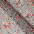 Grey Vintage Floral Rose Bouquet Printed Cotton Voile Fabric 150 Cms Width Lightweight Soft Dressmaking Craft Material India-D28043