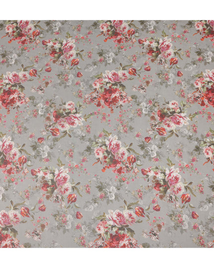 Grey Vintage Floral Rose Bouquet Printed Cotton Voile Fabric 150 Cms Width Lightweight Soft Dressmaking Craft Material India-D28043