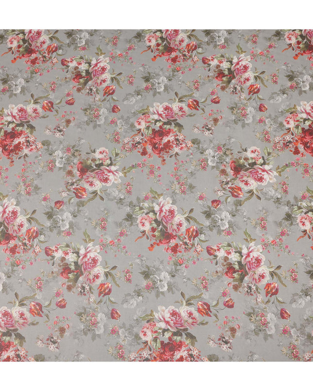 Grey Vintage Floral Rose Bouquet Printed Cotton Voile Fabric 150 Cms Width Lightweight Soft Dressmaking Craft Material India-D28043