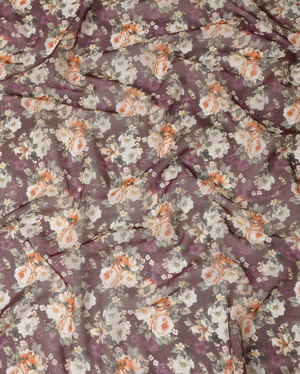 Wine Purple Vintage Floral Blossom Printed Cotton Voile Fabric 150 Cms Width Lightweight Soft Dressmaking Craft Material India-D28048