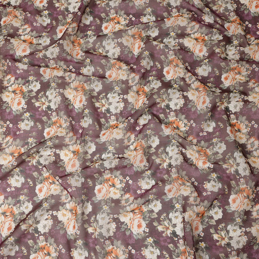 Wine Purple Vintage Floral Blossom Printed Cotton Voile Fabric 150 Cms Width Lightweight Soft Dressmaking Craft Material India-D28048