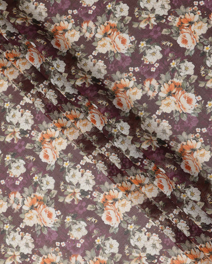 Wine Purple Vintage Floral Blossom Printed Cotton Voile Fabric 150 Cms Width Lightweight Soft Dressmaking Craft Material India-D28048