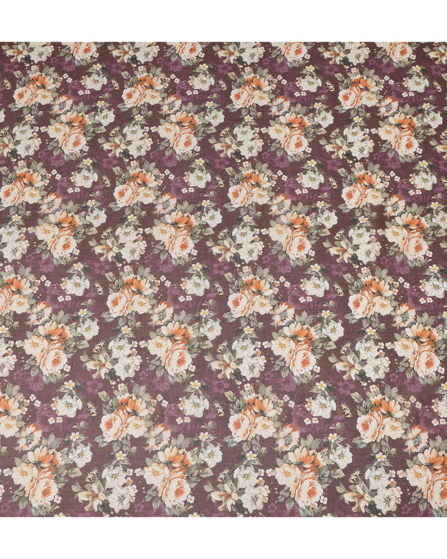 Wine Purple Vintage Floral Blossom Printed Cotton Voile Fabric 150 Cms Width Lightweight Soft Dressmaking Craft Material India-D28048