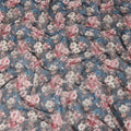 Slate Blue Vintage Floral Blossom Printed Cotton Voile Fabric 150 Cms Width Lightweight Soft Dressmaking Craft Material India-D28049