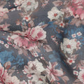 Slate Blue Vintage Floral Blossom Printed Cotton Voile Fabric 150 Cms Width Lightweight Soft Dressmaking Craft Material India-D28049