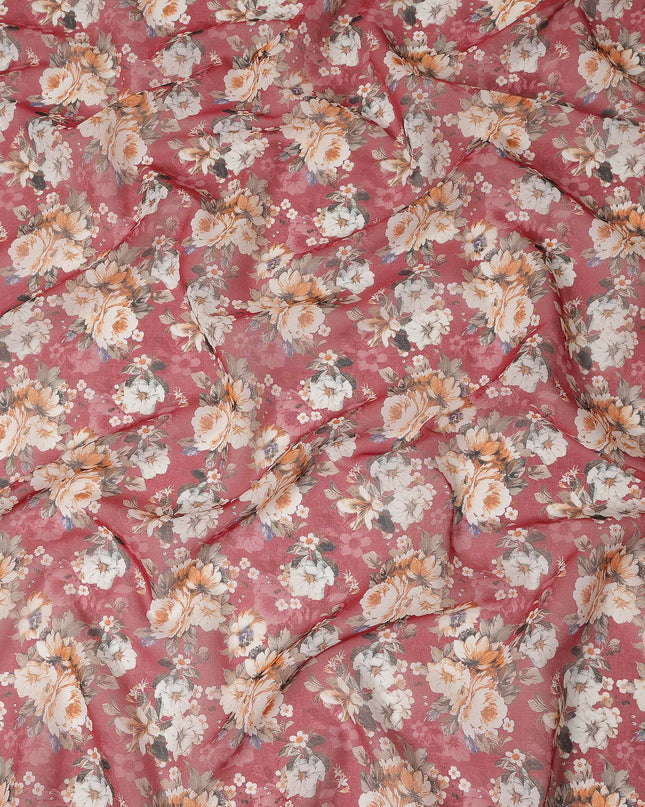 Raspberry Pink Vintage Floral Blossom Printed Cotton Voile Fabric 150 Cms Width Lightweight Soft Dressmaking Craft Material India-D28047
