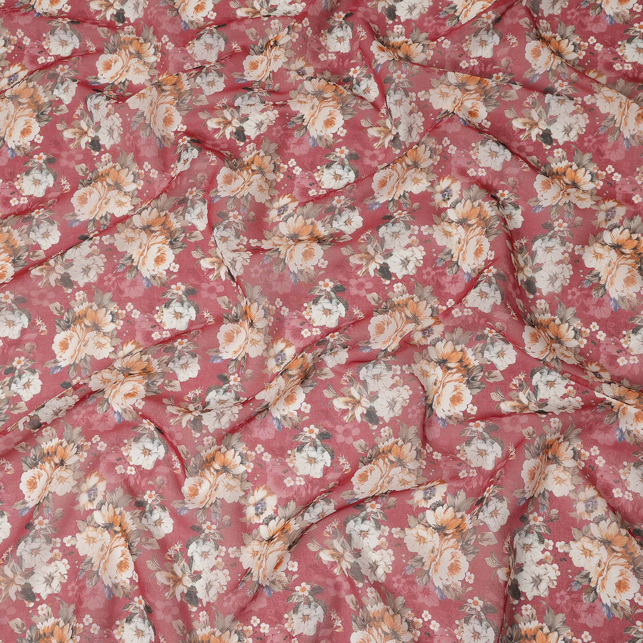 Raspberry Pink Vintage Floral Blossom Printed Cotton Voile Fabric 150 Cms Width Lightweight Soft Dressmaking Craft Material India-D28047