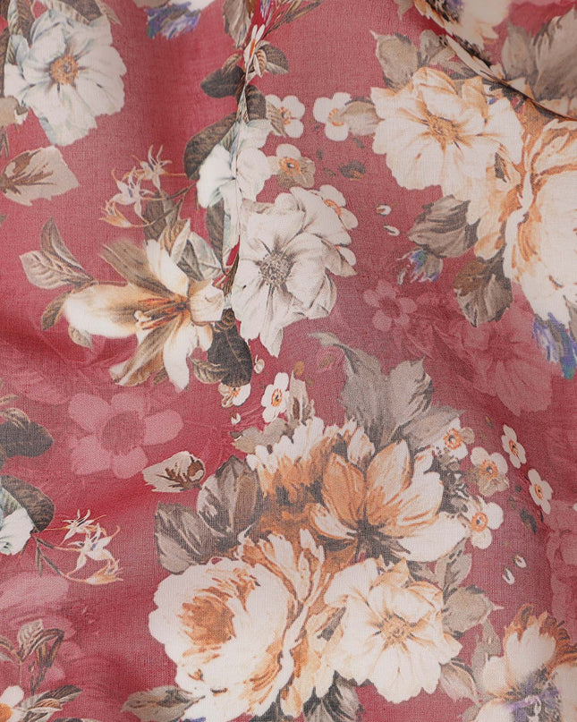 Raspberry Pink Vintage Floral Blossom Printed Cotton Voile Fabric 150 Cms Width Lightweight Soft Dressmaking Craft Material India-D28047