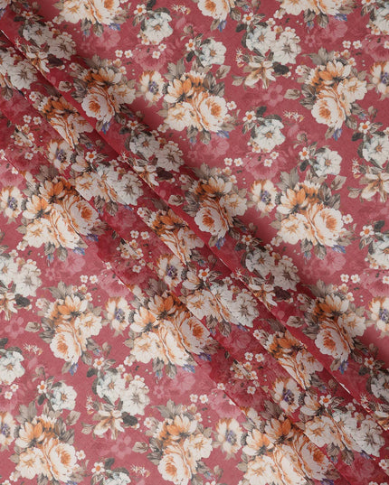 Raspberry Pink Vintage Floral Blossom Printed Cotton Voile Fabric 150 Cms Width Lightweight Soft Dressmaking Craft Material India-D28047