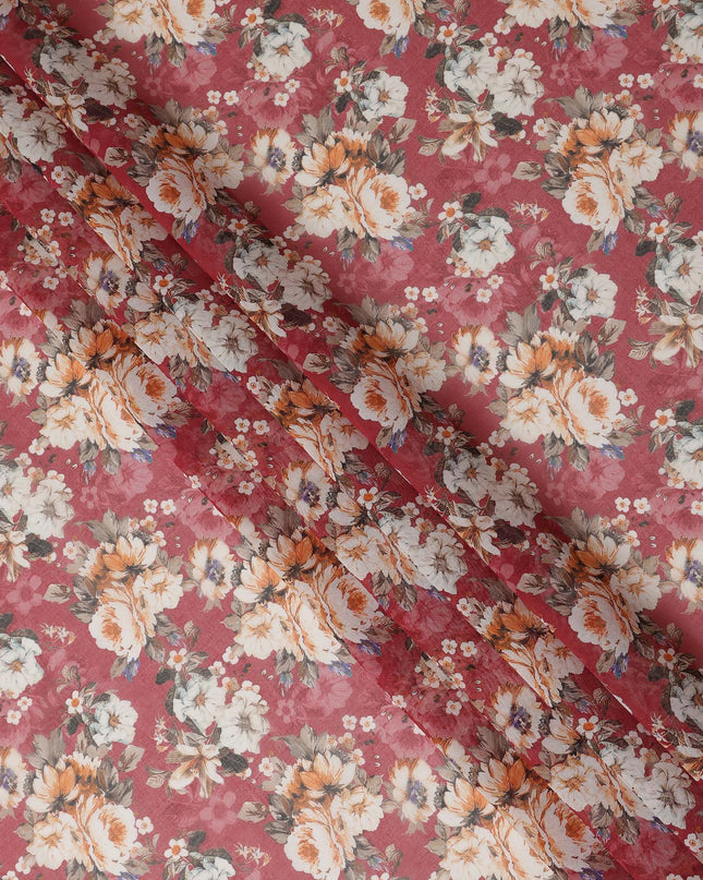 Raspberry Pink Vintage Floral Blossom Printed Cotton Voile Fabric 150 Cms Width Lightweight Soft Dressmaking Craft Material India-D28047