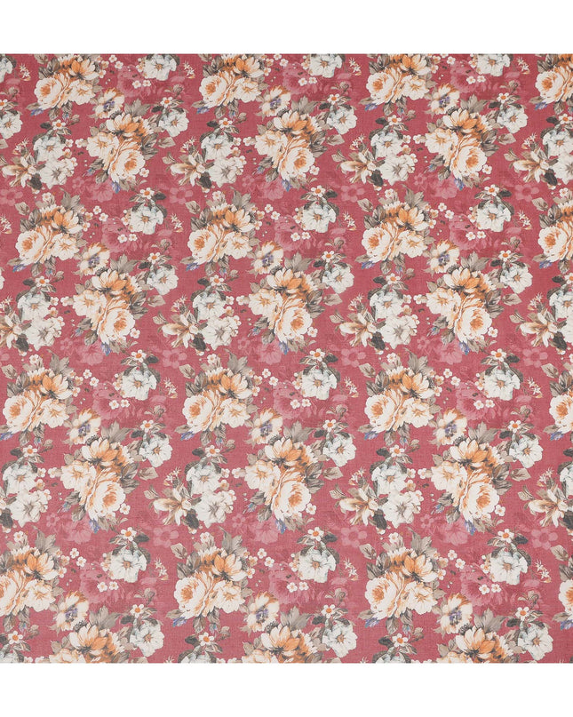 Raspberry Pink Vintage Floral Blossom Printed Cotton Voile Fabric 150 Cms Width Lightweight Soft Dressmaking Craft Material India-D28047