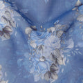 Blue Vintage Floral Rose Bouquet Printed Cotton Voile Fabric 150 Cms Width Lightweight Soft Dressmaking Craft Material India-D28045