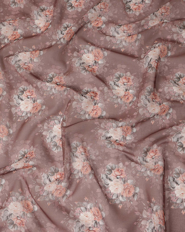 Dusty Rose Vintage Floral Bouquet Printed Cotton Voile Fabric 150 Cms Width Lightweight Soft Dressmaking Craft Material India-D28044
