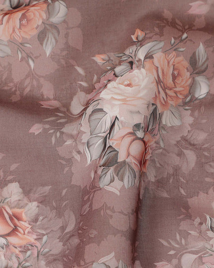 Dusty Rose Vintage Floral Bouquet Printed Cotton Voile Fabric 150 Cms Width Lightweight Soft Dressmaking Craft Material India-D28044