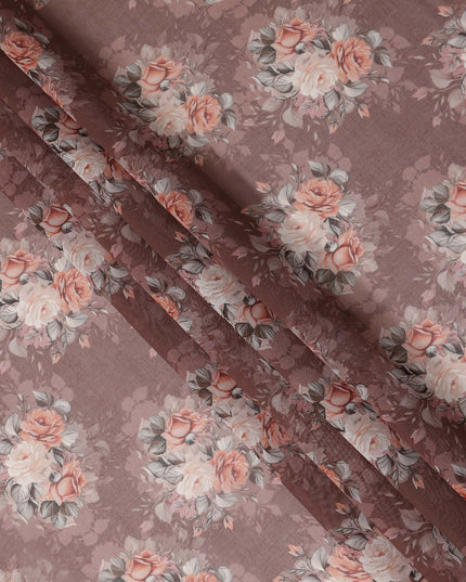 Dusty Rose Vintage Floral Bouquet Printed Cotton Voile Fabric 150 Cms Width Lightweight Soft Dressmaking Craft Material India-D28044