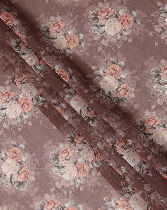 Dusty Rose Vintage Floral Bouquet Printed Cotton Voile Fabric 150 Cms Width Lightweight Soft Dressmaking Craft Material India-D28044