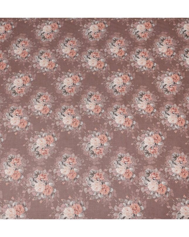 Dusty Rose Vintage Floral Bouquet Printed Cotton Voile Fabric 150 Cms Width Lightweight Soft Dressmaking Craft Material India-D28044