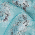 Aqua Blue Vintage Floral Rose Bouquet Printed Cotton Voile Fabric 150 Cms Width Lightweight Soft Dressmaking Craft Material India-D28046