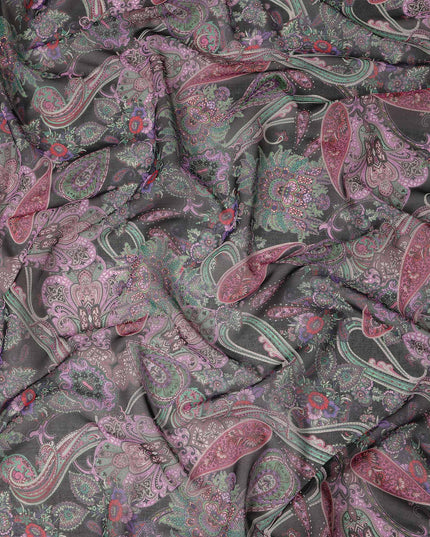 Charcoal Grey Multicolor Paisley Floral Printed Cotton Voile Fabric Soft Lightweight Breathable Dressmaking Craft Fabric 150 Cms Width Indian Origin-D28629 Regal Fabrics