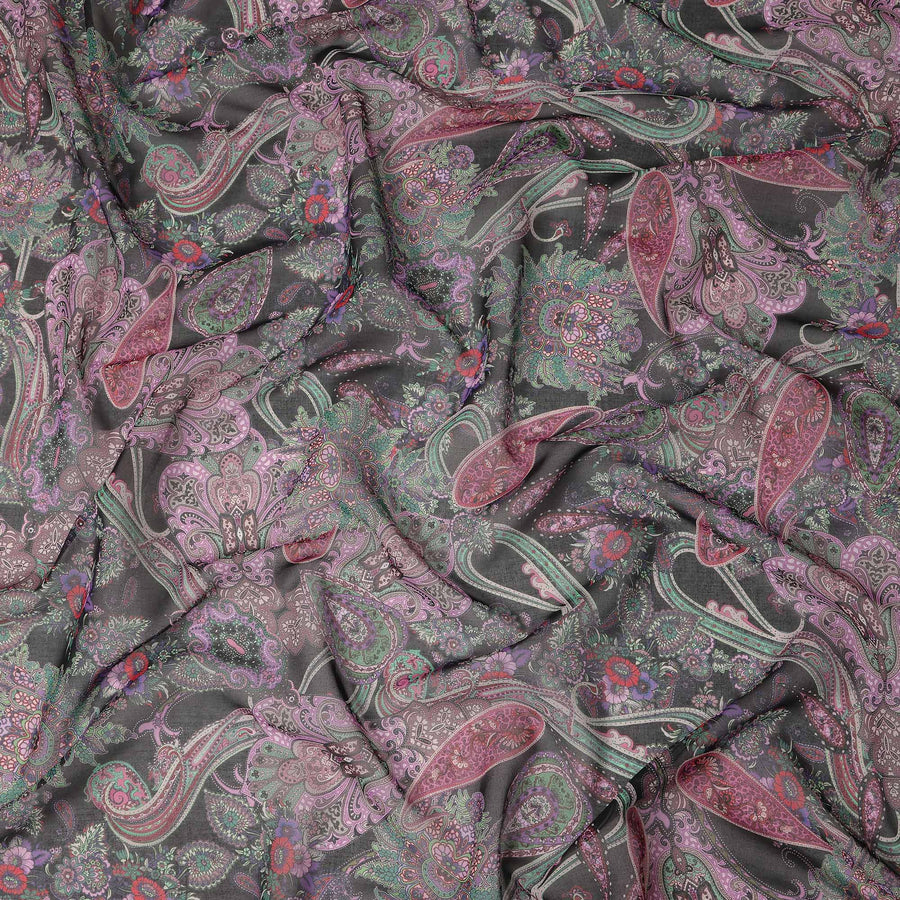 Charcoal Grey Multicolor Paisley Floral Printed Cotton Voile Fabric Soft Lightweight Breathable Dressmaking Craft Fabric 150 Cms Width Indian Origin-D28629 Regal Fabrics