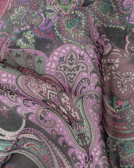 Charcoal Grey Multicolor Paisley Floral Printed Cotton Voile Fabric Soft Lightweight Breathable Dressmaking Craft Fabric 150 Cms Width Indian Origin-D28629 Regal Fabrics