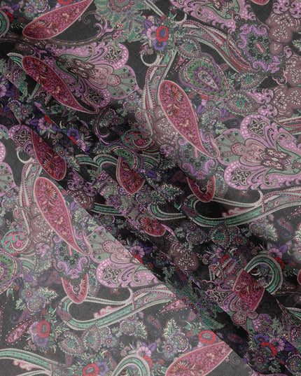 Charcoal Grey Multicolor Paisley Floral Printed Cotton Voile Fabric Soft Lightweight Breathable Dressmaking Craft Fabric 150 Cms Width Indian Origin-D28629 Regal Fabrics