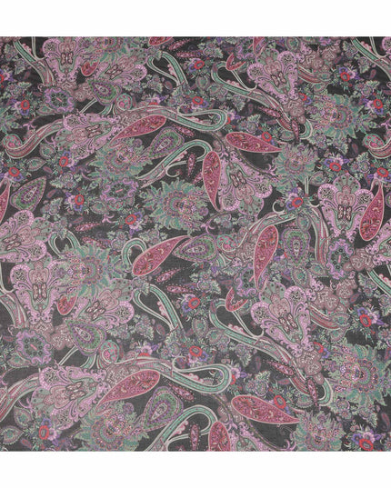 Charcoal Grey Multicolor Paisley Floral Printed Cotton Voile Fabric Soft Lightweight Breathable Dressmaking Craft Fabric 150 Cms Width Indian Origin-D28629 Regal Fabrics
