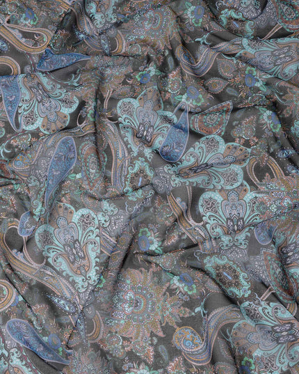 Dark Grey Multicolor Paisley Floral Printed Cotton Voile Fabric Soft Lightweight Breathable Dressmaking Craft Fabric 150 Cms Width Indian Origin-D28630 Regal Fabrics
