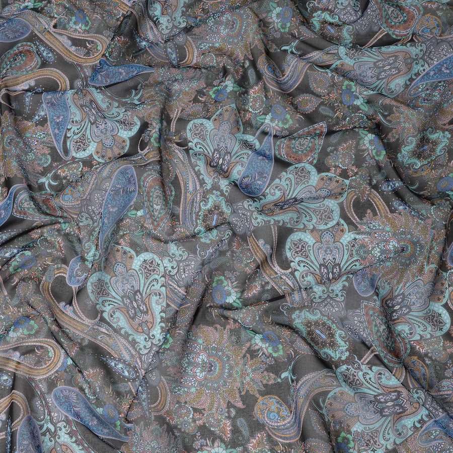 Dark Grey Multicolor Paisley Floral Printed Cotton Voile Fabric Soft Lightweight Breathable Dressmaking Craft Fabric 150 Cms Width Indian Origin-D28630 Regal Fabrics