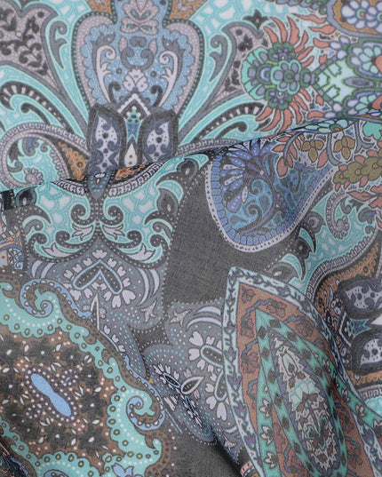 Dark Grey Multicolor Paisley Floral Printed Cotton Voile Fabric Soft Lightweight Breathable Dressmaking Craft Fabric 150 Cms Width Indian Origin-D28630 Regal Fabrics