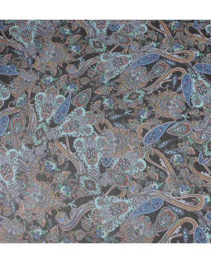 Dark Grey Multicolor Paisley Floral Printed Cotton Voile Fabric Soft Lightweight Breathable Dressmaking Craft Fabric 150 Cms Width Indian Origin-D28630 Regal Fabrics