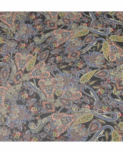 Dark Charcoal Multicolor Paisley Floral Printed Cotton Voile Fabric Soft Lightweight Breathable Dressmaking Craft Fabric 150 Cms Width Indian Origin-D28631 Regal Fabrics