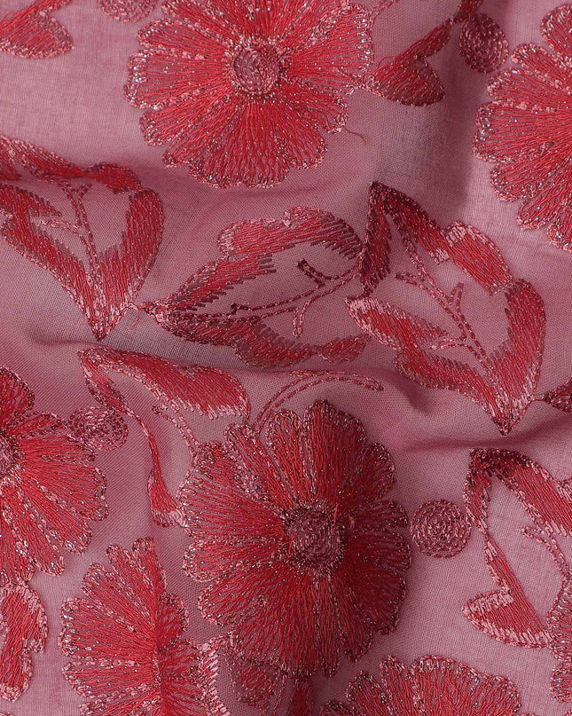 Rose Pink Traditional Sudanese Thobe Pure Cotton Voile Fabric with Floral Embroidery 4.5 Mtrs Length 140 Cms Width Lightweight Breathable Soft Draping Fabric for Elegant Cultural Wear-D28363