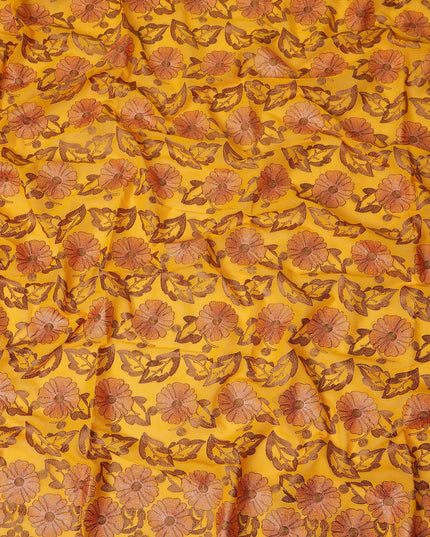 Mustard Yellow Traditional Sudanese Thobe Pure Cotton Voile Fabric with Floral Embroidery 4.5 Mtrs Length 140 Cms Width Lightweight Breathable Soft Draping Fabric for Elegant Cultural Wear-D28359